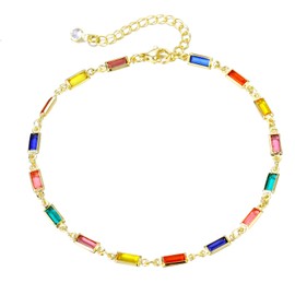 yipima Gold Ankle Bracelets for Women 14K Gold Plated Crystal Oval Round Butterfly Charm Chain Anklets for Women Waterproof