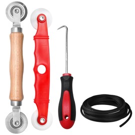 RAFIYU 4 Piece Fly Screen Repair Set, Double Wheel Sealing Roller Spline Roller, Tool Retractor for Fly Screen Roll, Piping Tape Hook Tool with 15 m x 5 mm Piping Rubber Cord