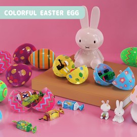 ALANTOP 100Pcs Plastic Printed Bright Easter Eggs, 2.4" Assorted Colors Fillable Easter Eggs Bulk for Easter Egg Hunts, Easter Hanging Decor, Filling Treats and Party Favor