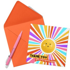 Teacher Thank You Card from Kids - Cute Rainbow Sun with Smile - Thank You for Helping Me Shine - Nursery Greeting Card from Children