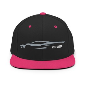 Sports Car C8 Outline Silhouette Gray Silver Corvette Owner Snapback Hat