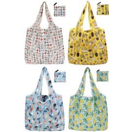 Noilk Reusable Grocery Bags,4 | 6 | 12 Pack 50Lbs Foldable Washable Fashion Shopping Bags, Portable Tote Bags Gifts For Women, Summer 4 Pack, Large