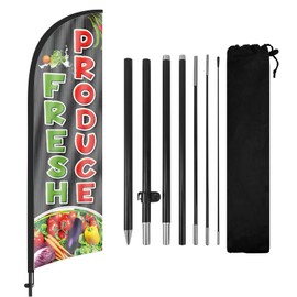 Fresh Produce Advertising Swooper Flag Banner, Fresh Produce Feather Flag with Flag Pole and Ground Stake, Advertising Feather Banner Sign for Fresh Produce Business 8Ft