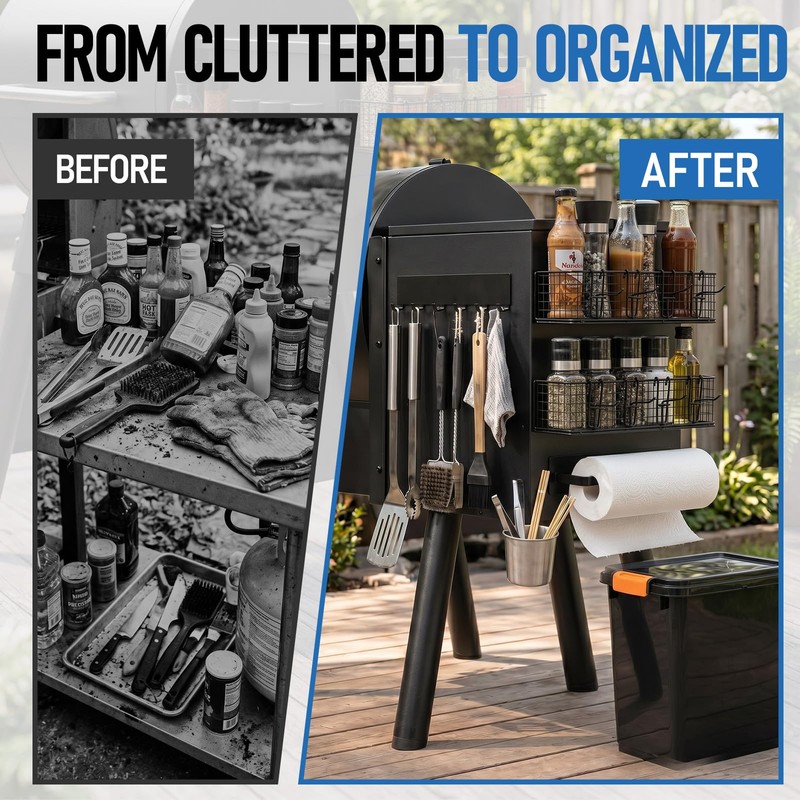 Maxdot Magnetic Grill Organizer Kit with 22 lb Pellet Storage