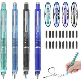 Fountain Pen Retractable, Pluma Estilográfica Retráctil Antifugas (4pcs) Punta 0.38mm, Cuerpo Transparente con Tinta Visible, Incluye 5 Cartuchos Recargables Estuche, Escritura Suave Oficina