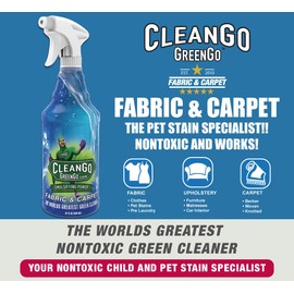 CLEANGO GREENGO Fabric & Carpet - Non-Toxic Upholstery Carpet Spot Cleaner and Stain Remover for Grease Red Wine Blood and Pet Stains On All Types Fabric and Carpet. Eco-Friendly 32 Oz Spray Bottle!