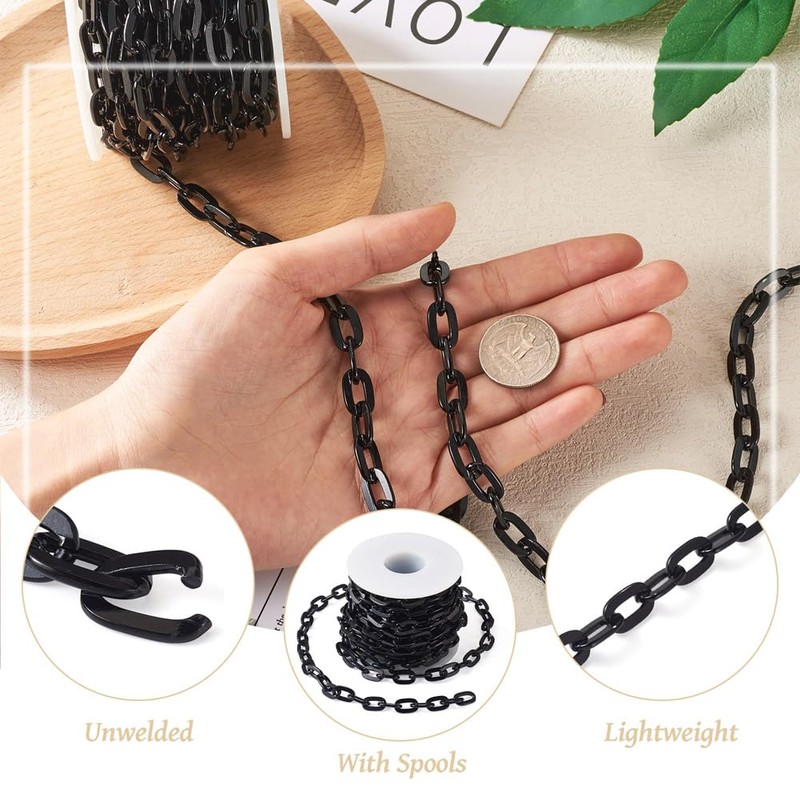 FASHEWELRY 16.4 Feet Black Aluminium Cable Chains Unwelded Flat Oval