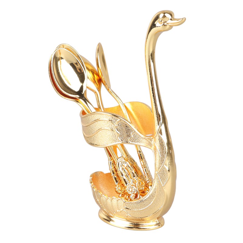Coffee Spoon Holder Elegant Swan Shaped Alloy Mirror Polish Rich