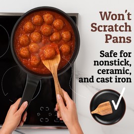 PriorityChef Wooden Spoons for Cooking, Premium 6pc Teak Wood Utensil Set with Hanging Hooks, Utensil Holder and Spoon Rest