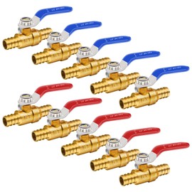 Horiznext pex valves 1/2 inch, brass full port shut off valve kit with barb crimp rings for water pipes garden hose air line (5 red & 5 blue)