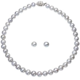 Luxury Freshwater Pearl Large Bead Necklace Set Approx. 9.0mm-10.5mm, Pearl, Pearl