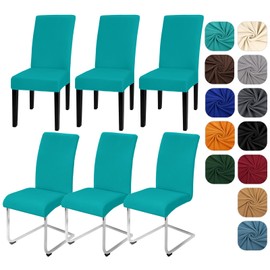 Yugarlibi Chair Covers, Set of 6, Stretch Chair Covers, Swing Chair, Elastic Covers, Chair Cover, Removable, Washable Chairs, Protection for Kitchen, Restaurant, Hotel, Banquet, Wedding (Peacock Blue,