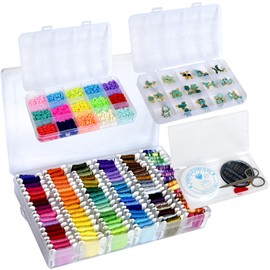 QCZKB 1643Pcs Friendship Bracelet String Kits with Storage Box, 108 Colors Embroidery Thread and Beads, Cross Stitch Tools kit-Labeled with Embroidery Thread Numbers for Bobbins