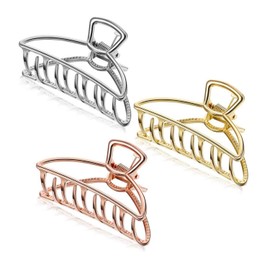 LATRAT Pack of 3 Hair Clips Metal Golden Non-Slip Large Hair Claw Clip Large Metal Claw Clips Hollow Hair Catcher Jaw Clamp Non-Slip Hair Pin Hair Clip for Women Girls