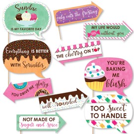 Funny Sweet Shoppe - Candy and Bakery Birthday Party or Baby Shower Photo Booth Props Kit - 10 Piece