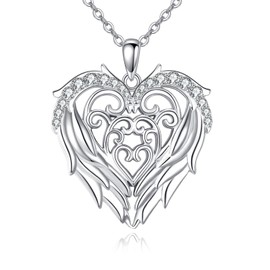 ONEFINITY Angel Wings Necklace 925 Sterling Silver Heart Angel Wings Pendant Angel Wings Jewelry for Women