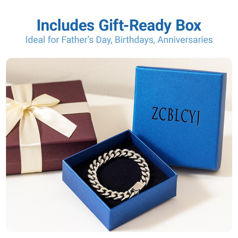 Mens Silver Colored Bracelet for Men，Stainless Steel Cuban Link Bracelet,