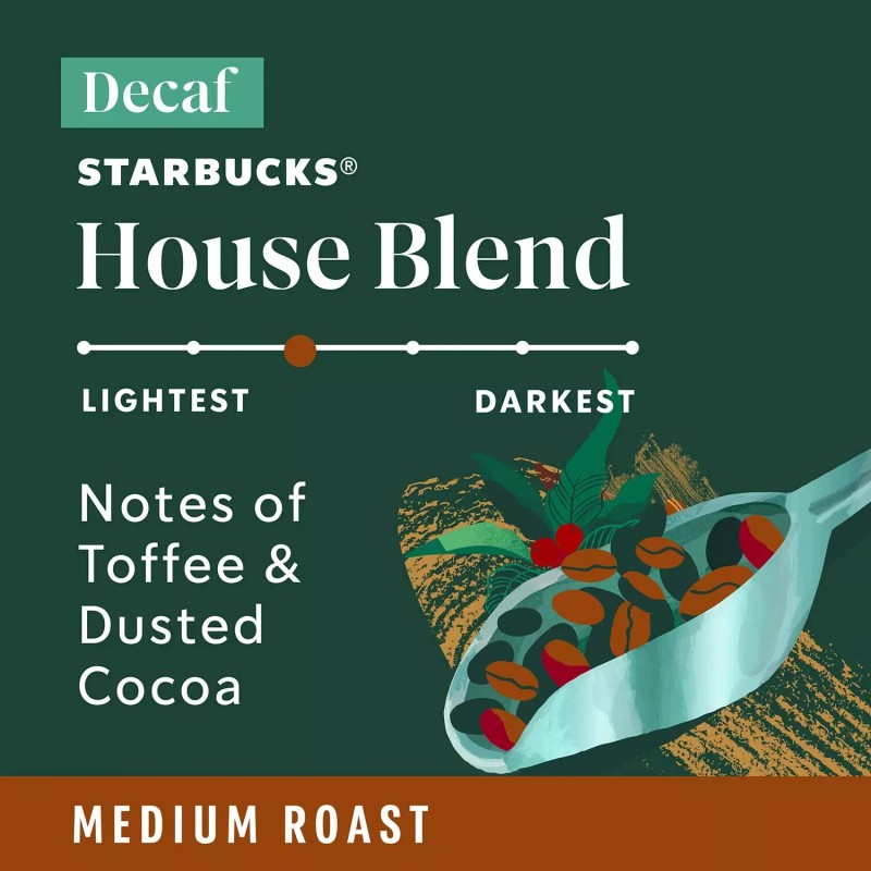 Starbucks Decaf Medium Roast K-Cup Coffee Pods, House Blend (72