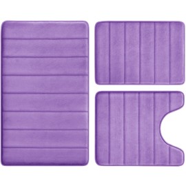BYSURE Lavender Memory Foam Bathroom Rug Set 3 Piece, Non Slip Extra Soft Absorbent Machine Washable Toilet Bath Toilet Mat (17"x24"+20"x32"+U Shape 20"x24")