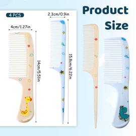 Cute Hair Comb Set, 4 Pcs Toddler Hair Brush Plastic Fine Tooth Rat Tail Combs Detangling Comb for Women Girls All Hairs Types Long Short Wet Dry Curly Straight (Yellow, Blue)
