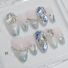 Aqua Bling Handmade Nail Tips - Short Almond / 아쿠아