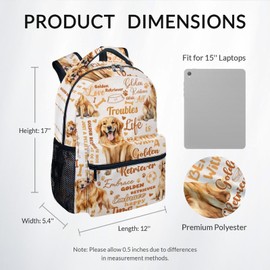 Mercuryelf Kids Backpack - Golden Retriever Kid Backpack for School, Travel - Cute Dog Bookbag for Boys Girls - 17 Inch School Bag for Primary Middle