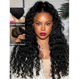 UNICE Bye Bye Knots Wig Water Wave 7X5 Lace Front Wigs Human Hair with Elastic Drawstring Glueless Human Hair Wig Pre Plucked Pre Cut Bleached Knots 180% Density 20 inch