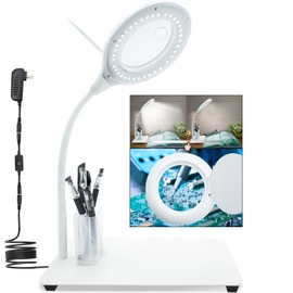 Dexspoeny Lighted Magnifying Glasses with Large Base,5X Magnifying Glass with Light and Brightness Stepless Dimmable,Flexible Gooseneck Magnifying Glasses for Crafts Repair Soldering,Close Work