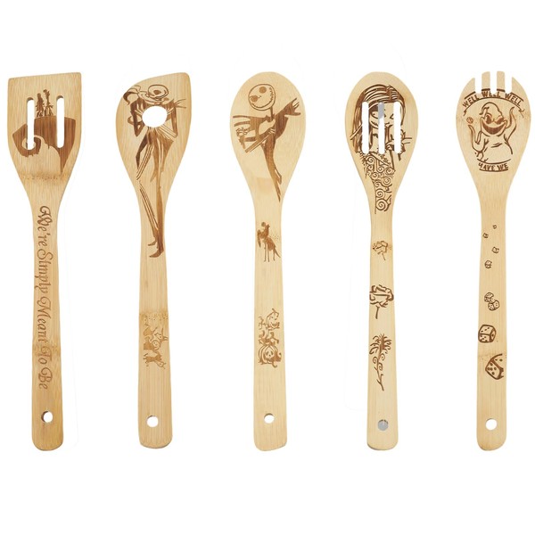 Set of 5 Engraved Wooden Spoons, Funny Magic Bamboo Spoons,