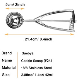 Medium Cookie Scoop, 2.8 Tbsp/ 1.4 OZ, 2 inch/ 5 CM Ball, 18/8 Stainless Steel Medium Ice Cream Scoop, Secondary Polishing