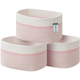 UBBCARE 3-Pack Woven Rope Shelf Baskets - 15x10x9in Decorative Storage Basket for Toys, Kids Playroom, Closet Organization & Cube Storage Organizer | Gift Basket Empty, Off White/Mixed Pink