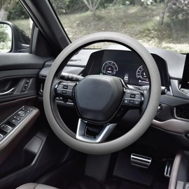 DWARFOO Car Steering Wheel Cover, Soft Odorless Silicone Leather Texture Steering Cover, 13-15inch Silicone Car Steering Wheel Protector, Universal Auto Accessories for Women Men (Gray)