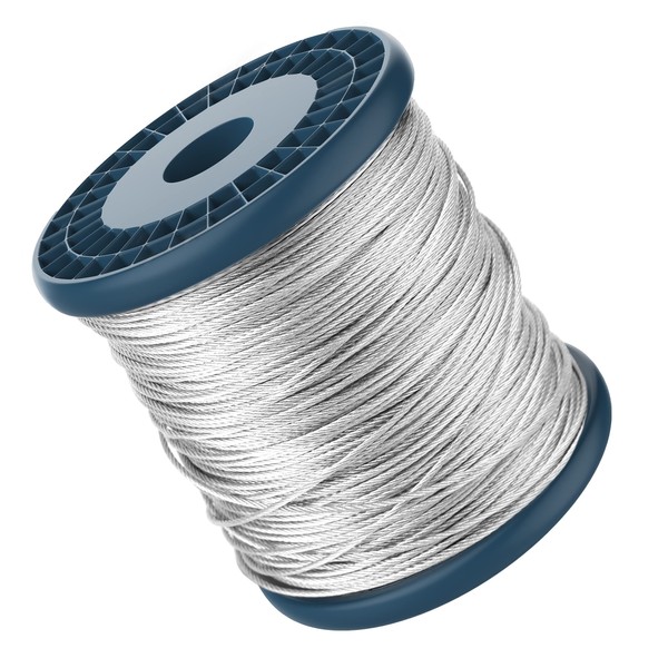 Houseables Steel Cable, Wire Rope, 500 Feet, 1/16” OD Thickness, 7x7 Strand Core, 520 LBS Breaking Strength, Galvanized, Spool, Tension Cables, for Aircraft, Garage Door, String Suspension