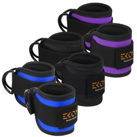 EKON Ankle Straps for Cable Machines Weightlifting Gym Workout Fitness Double D-Ring Neoprene Ankle Cuffs for Legs, Abs and Glute Exercises With Neoprene Padding Men & Women (Blue, Single)