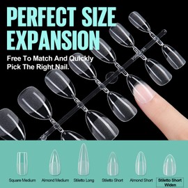 TOMICCA Nail Tips, 240 Pieces, Full Cover Soft Gel Tips, Nail Tips, Pre-Buff PMMA Resin Artificial Nail Tips in 12 Sizes, Almond Short for Sticking, Nail Art for Nail Studios, Starter DIY