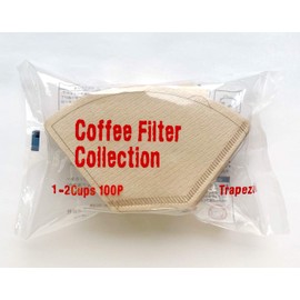 Kanae Paper Coffee Filters KS Trapezoid 1-2 Cups, 100 Count, Unbleached, Brown