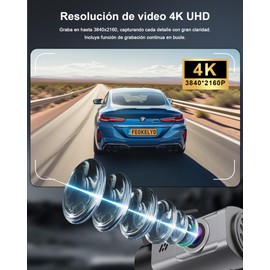 Feokely Cámara para Carro 4K UHD WiFi,Dashcam para Auto Frontal con Control por App, Cámara de Seguridad para Auto,Ángulo 170°,Sensor de Colisión,32GB Incluida, Compatible hasta 256GB,Calidad Premium