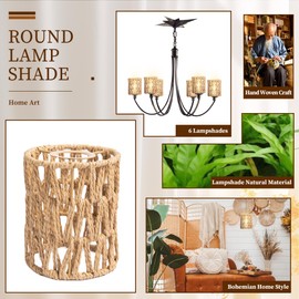 Defined Deco 6 Pack Rattan Lamp Shade,5x5x6Inch Chandelier Shades,Boho Small Lamp Shades Replacement,Cylinder Woven Lampshade for Floor Lamps,Table Lamp,Pendant Light,Wall Sconces Light Fixture