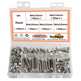 huruirui M4 Hex Socket Head Cap Screws - 304 Stainless Steel Bolts and Nuts Set - Rustproof,Nuts and Bolts for Car and Boat Accessories Machine Screw 200pcs