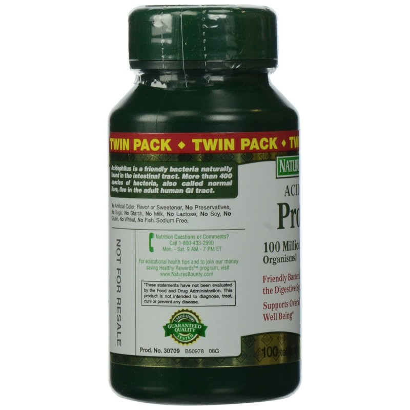 Nature's Bounty Probiotic Acidophilus Tablet, 100 Count (Pack of 2)