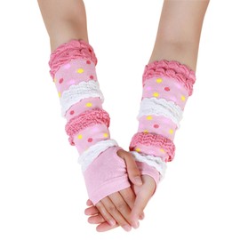 ZARSIO Knit Arm Warmer Thumb Hole Stretchy Gloves Y2k Cute Pink Arm Sleeve