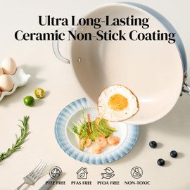 Redchef Ceramic Saute Pan with Lid, Nonstick Deep Frying Pan, 5QT Jumbo Cooker with Helper Handle & Lid, Non Toxic Ceramic Cooking Pan, Chef Pan, Dishwasher & Oven Safe, PFAS PFOA & PTFE Free（Blue）