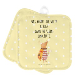 Mr. & Mrs. Panda Set of 2 Pot Holders Night Moth with Flags - Gift, Kitchen Decoration, What Costs the World, Animals, Cute, Funny Sayings,