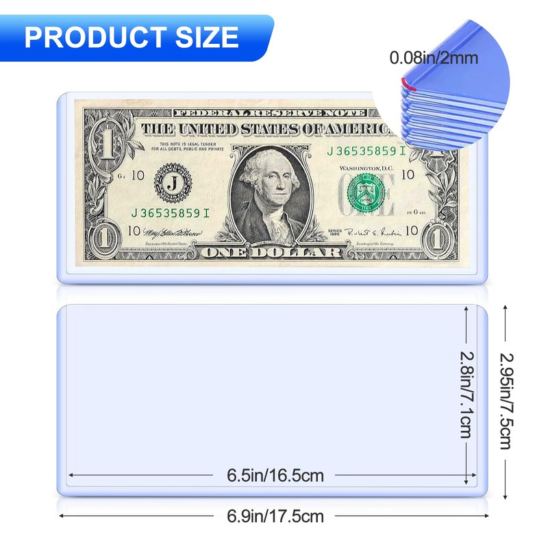 30 Pack Dollar Bill Sleeves, 6.8x2.9 Inch Clear Currency Sleeves