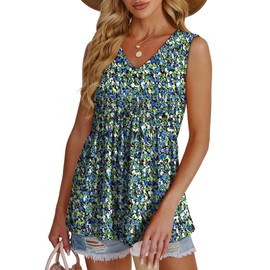 Womens Tank Top Boho Tops Summer Top for Women 2026 Tops for Women Trendy V Neck Maternity Clothes Cowgirl Outfits Beach Vacation Clothes Blue Floral M