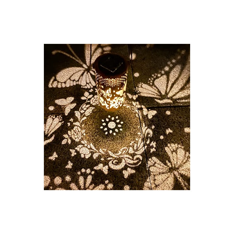 Solar Lanterns Outdoor Hanging Lantern Lights, Butterfly Hollowed-Out Metal Decor