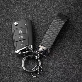 OSIFIT - Llavero de coche estilo fibra de carbono, universal, desmontable de piel, giratorio de 360 grados con anillo en D antipérdida