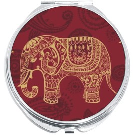 NewCharms Red Gold Elephant Tribal Compact with Mirrors - Perfect for your Pocket or Purse