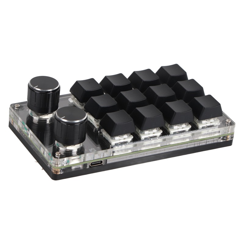 Programmable Macro Keyboard 2 Knobs Blue Switch Black 12 Keys