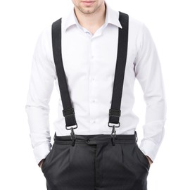 JTOOYS Braces for Men, Wide Elastic Shaped Men's Braces with Very Strong Adjustable Metal Clip, One Size Fits All Men, Black-4 Hooks